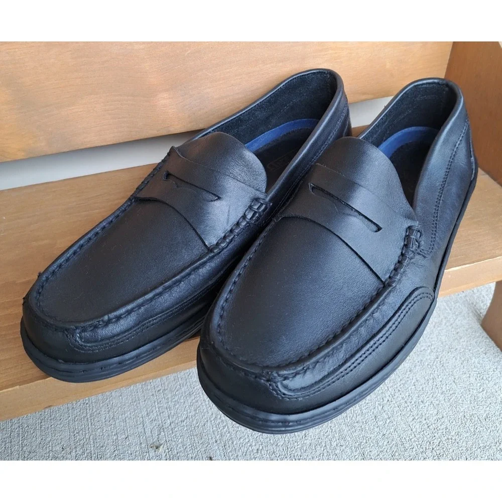 LANDS'END Men's Black Leather Classic Penny Loafers Slip-On Comfort Shoes 9D New